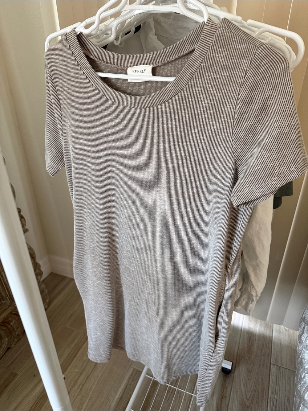 Everly Heather Taupe Ribbed Short Sleeve Tshirt Dress w/ pockets